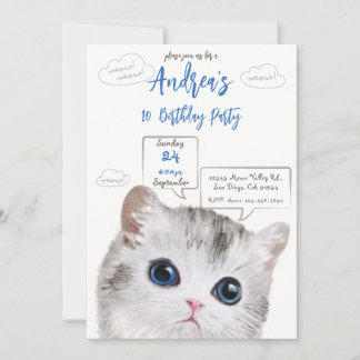 Invitación a cumpleaños con tema de gato - Cumplea