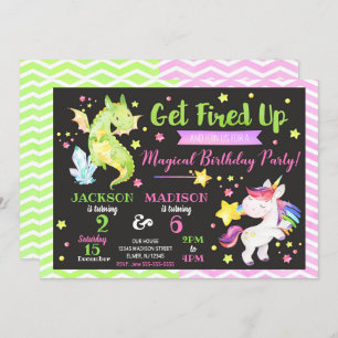 Invitación a cumpleaños conjunta Dragon y Unicorn