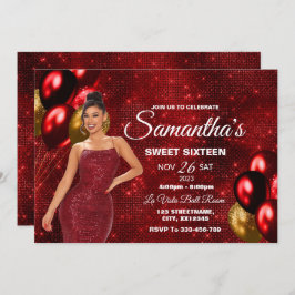 Invitación a cumpleaños de 16 Chicas con Dulce Roj