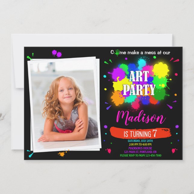 Invitación a cumpleaños de arte Artsy (Anverso)