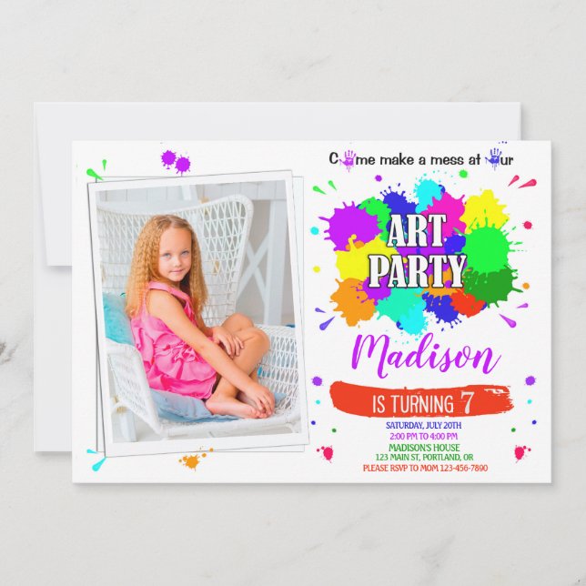 Invitación a cumpleaños de arte Artsy (Anverso)