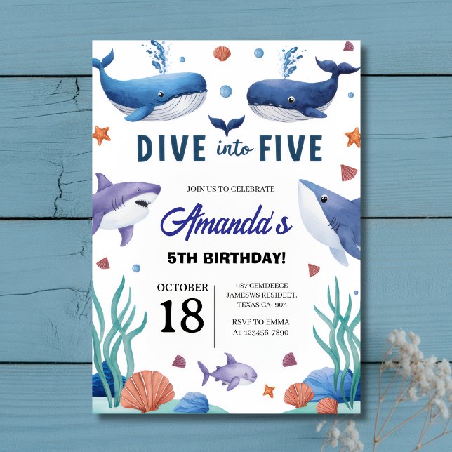 Invitación a cumpleaños de ballenas y tiburones ba (Under the Sea Whale & Shark Birthday Invitation
)