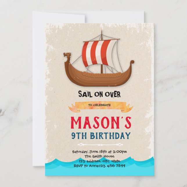 Invitación a cumpleaños de barco de envío (Anverso)