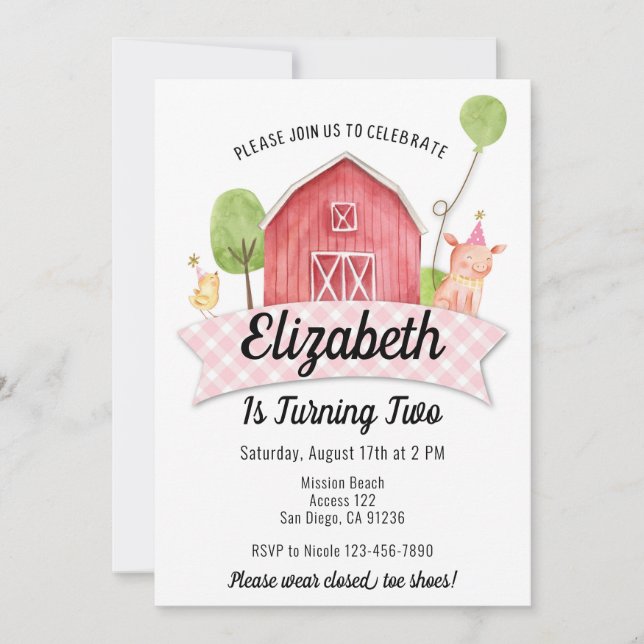 Invitación a cumpleaños de Barnyard, Fiesta de la  (Anverso)