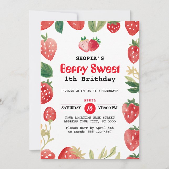 Invitación a cumpleaños de Berry Sweet (Anverso)