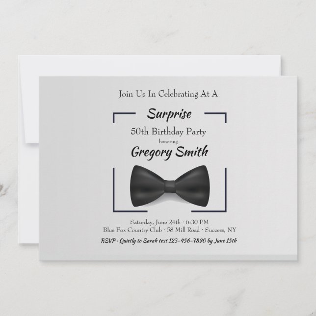 Invitación a cumpleaños de Black Bow Tie (Anverso)