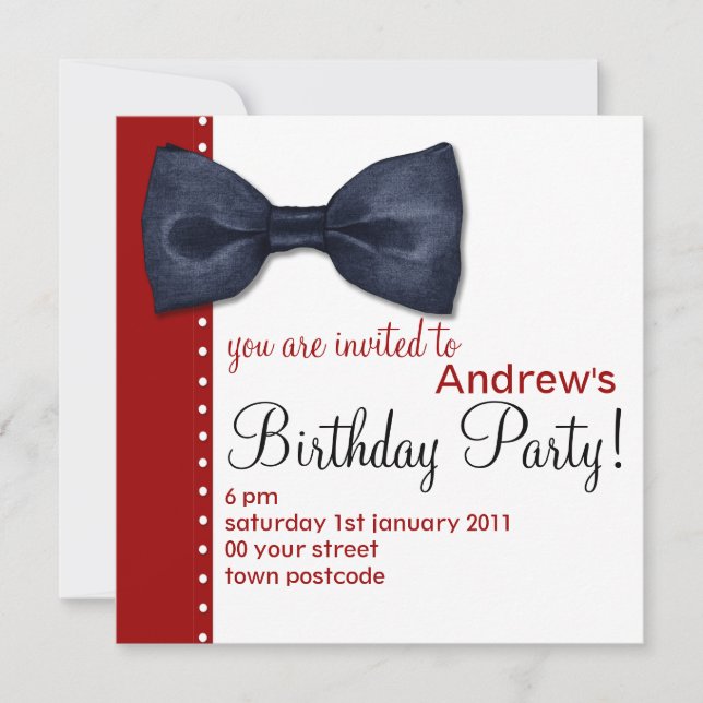 Invitación a cumpleaños de Black BowTie (Anverso)