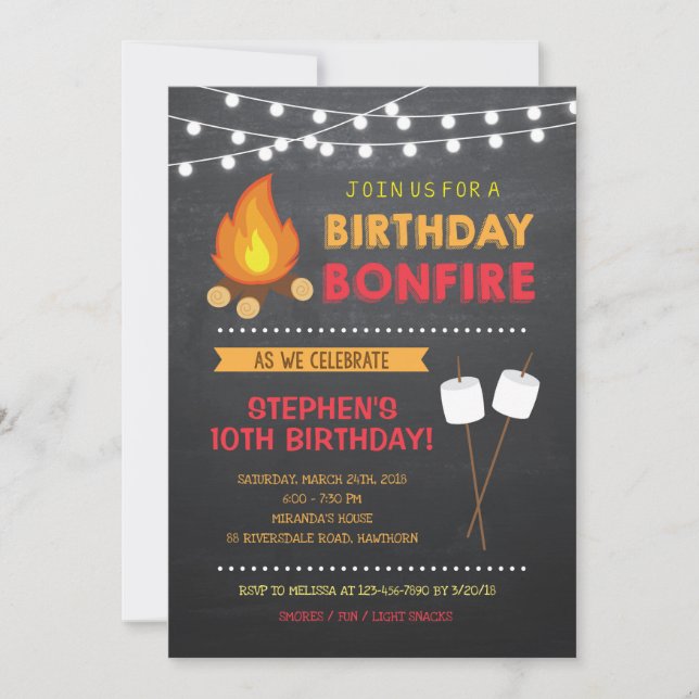 Invitación a cumpleaños de Boy Camp (Anverso)