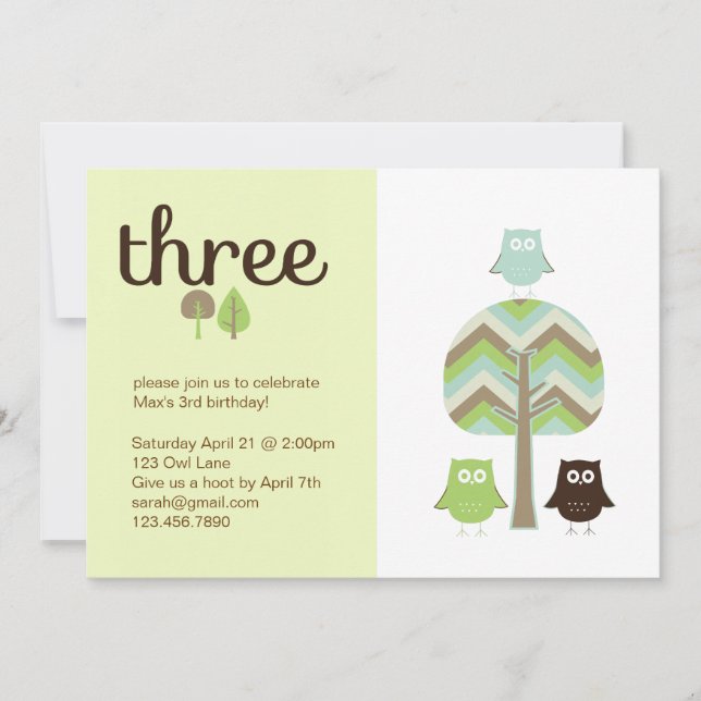 Invitación a cumpleaños de búho (Anverso)