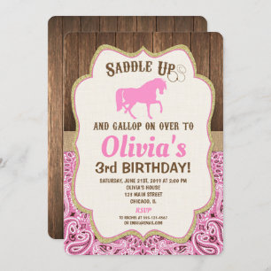 Invitación a cumpleaños de caballo chica rústico c