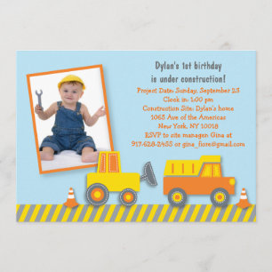Invitación a cumpleaños de camión de construcción