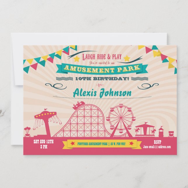 Invitación a cumpleaños de Carnaval de Funfair Par (Anverso)