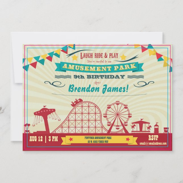 Invitación a cumpleaños de Carnaval de Funfair Par (Anverso)