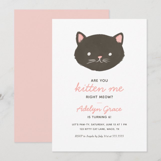 Invitación a cumpleaños de Chica de Kitten (Anverso / Reverso)