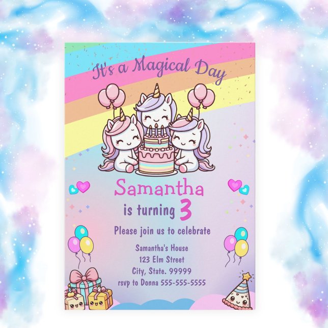 Invitación a cumpleaños de Chica de unicornio (Subido por el creador)