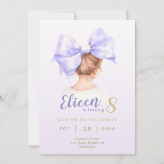 Invitación a cumpleaños de Chica Purple Bow