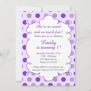 Invitación a cumpleaños de Chica Purple Polka Dots