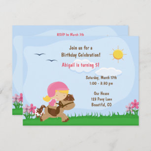 Invitación a cumpleaños de Chica rubio lindo monta