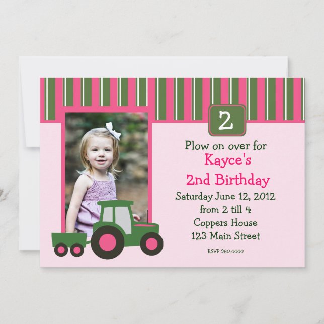 Invitación a cumpleaños de Chica verde y rosa (Anverso)