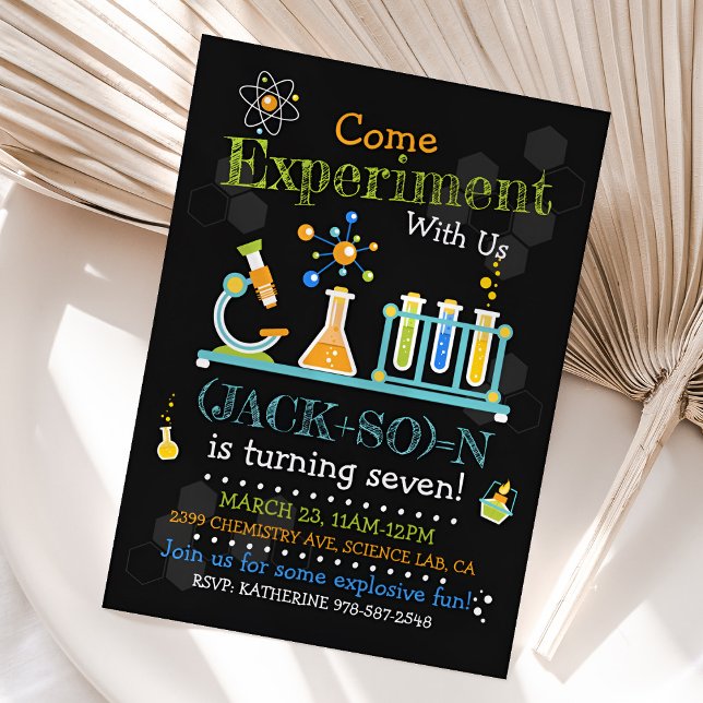 Invitación a cumpleaños de ciencia, invitación a F (Science Birthday Invitation)