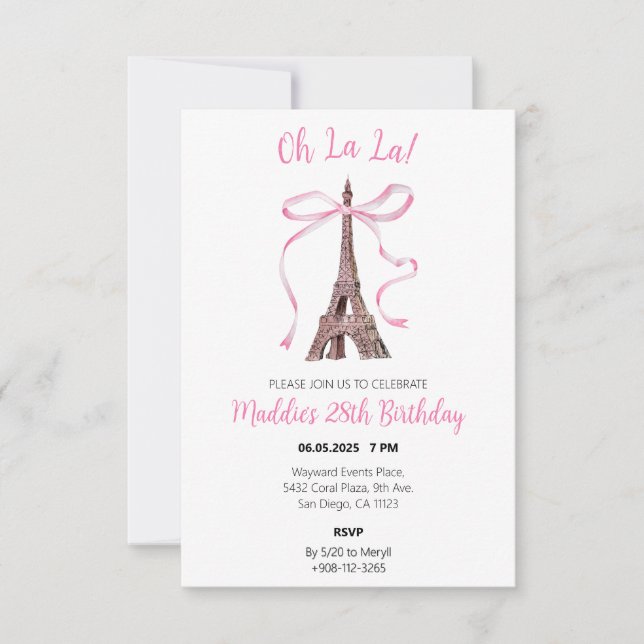 Invitación a cumpleaños de Coquette Paris (Anverso)