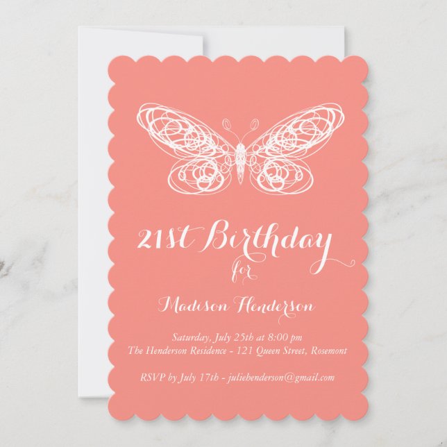 Invitación a cumpleaños de Coral Butterfly 21ª (Anverso)