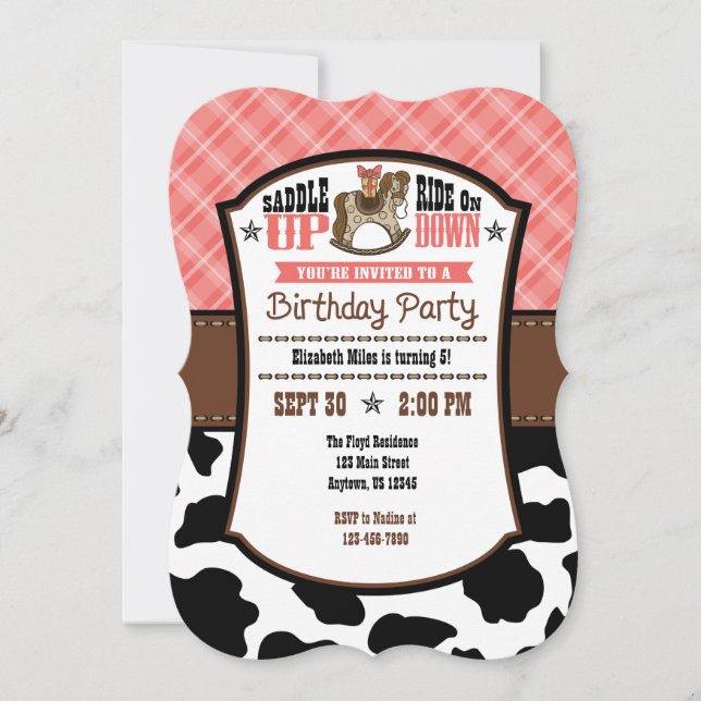 Invitación a cumpleaños de Cowboy Piel de vaca de  (Anverso)