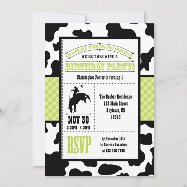 Invitación a cumpleaños de Cowboy Piel de vaca ver (Anverso)