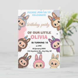 Invitación a cumpleaños de Cute Bunny Unicorn