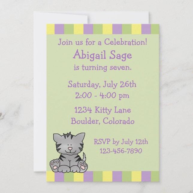 Invitación a cumpleaños de Cute Kitty (Anverso)