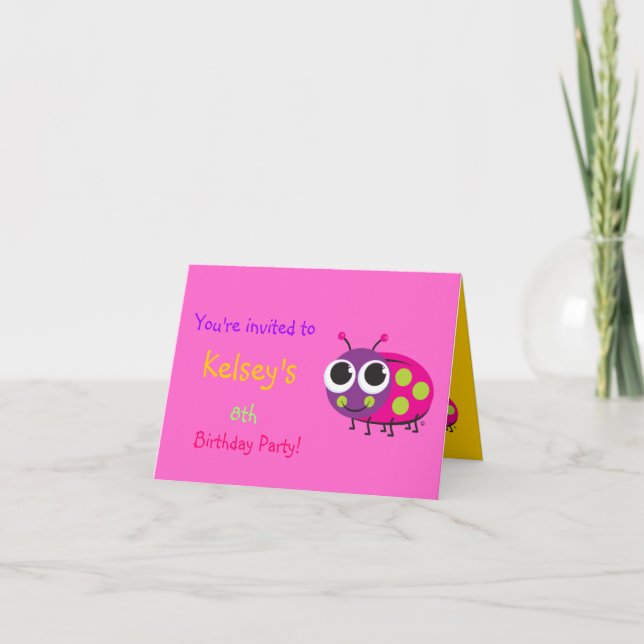Invitación a cumpleaños de Cute Ladybug (Anverso)