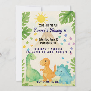 Invitación a cumpleaños de Dino para niño de 6 año