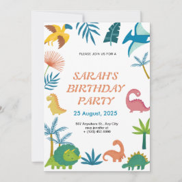 Invitación a cumpleaños de dinosaurios coloridos y