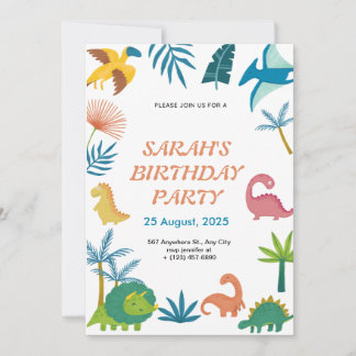 Invitación a cumpleaños de dinosaurios coloridos y