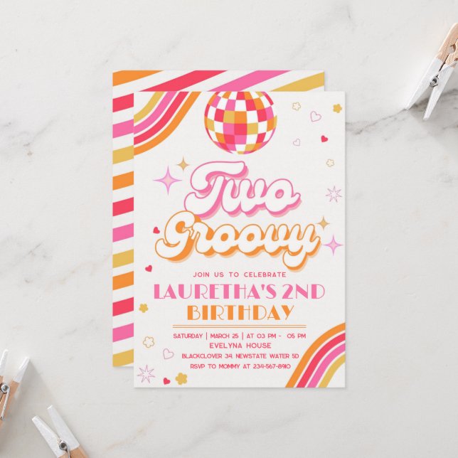 Invitación a cumpleaños de dos Fiestas de Groovy (Anverso/Reverso In Situ)