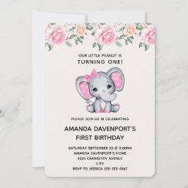 Invitación a cumpleaños de elefante rosa y Rosa li