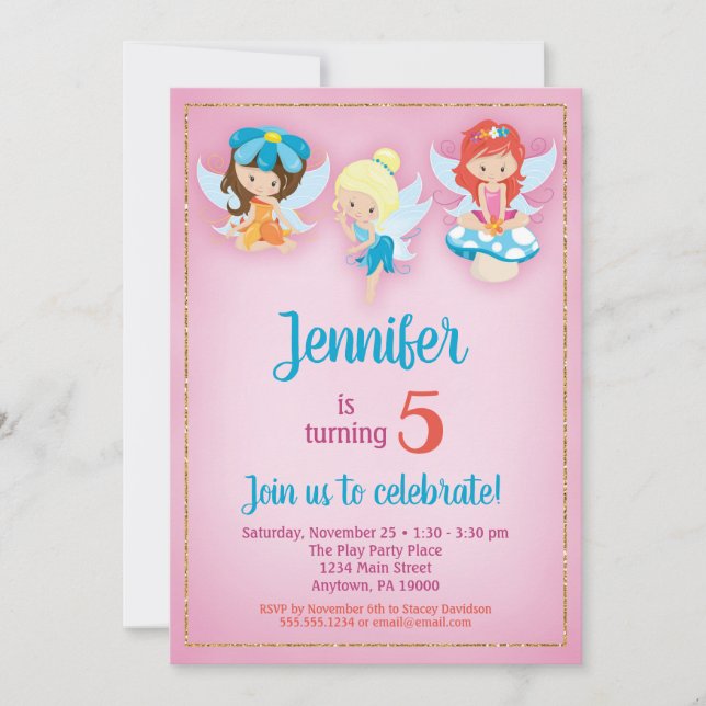 Invitación a cumpleaños de Fairies - Fiesta de had (Anverso)