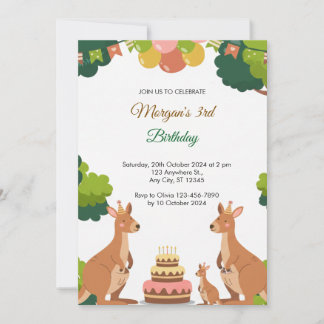 Invitación a cumpleaños de Fiesta canguro cute