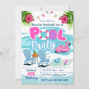 Invitación a cumpleaños de Fiesta de piscina