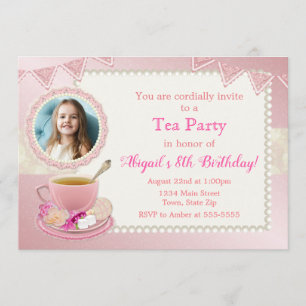 Invitación a cumpleaños de Fiesta de té Niña peque