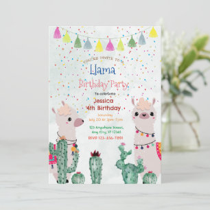 Invitación a cumpleaños de Fiesta Fun Llama