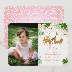 Invitación a cumpleaños de foto floral y animal de