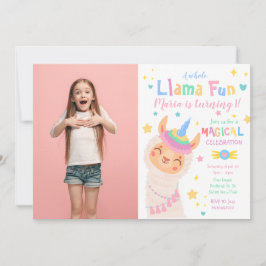 Invitación a cumpleaños de foto mágica de Llama Un