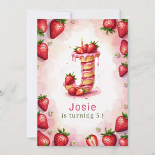 Invitación a cumpleaños de fresa Carta J Tema del 