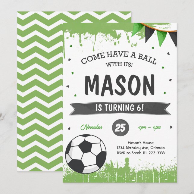 Invitación a cumpleaños de fútbol (Anverso / Reverso)