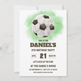 Invitación a cumpleaños de fútbol acuarela unisex
