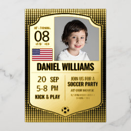 Invitación a cumpleaños de fútbol, oro de Escudo d