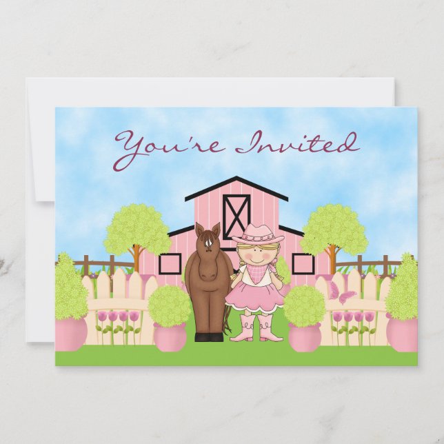 Invitación a cumpleaños de gallina de rubia y caba (Anverso)
