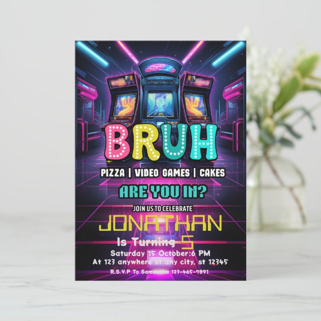 Invitación a cumpleaños de Gamer (Anverso de pie)