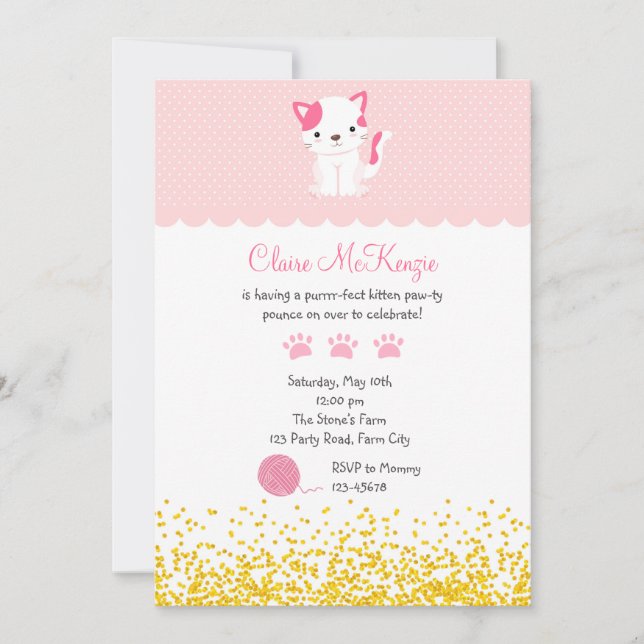 Invitación a cumpleaños de gatitos (Gato de gatito (Anverso)